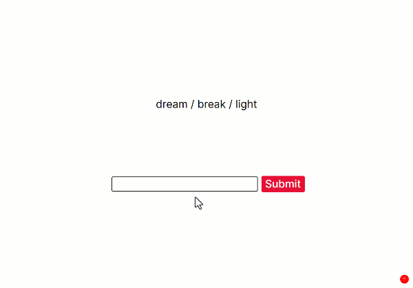 A gif of an example remote associates task from the participant's view. On each trial, participants are presented with three words. Participants type in the connecting word in the text entry area and click submit