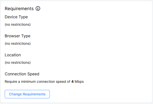 A screenshot of the requirements. A connection speed requirement of 4Mbps has been set.