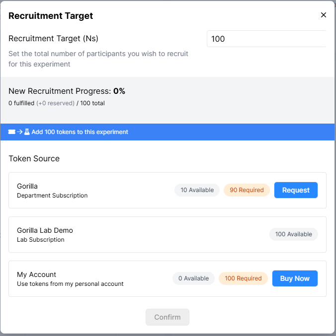 When you enter a recruitment target, you then need to decide where to request the tokens from