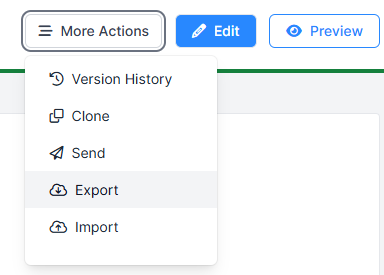 Screenshot of More Actions menu. 'Export' is highlighted