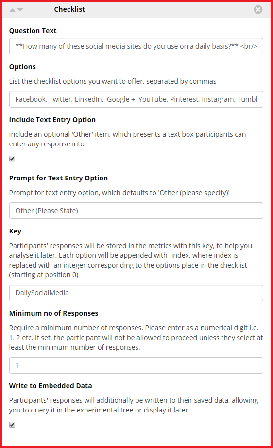 questionnaire widget checklist