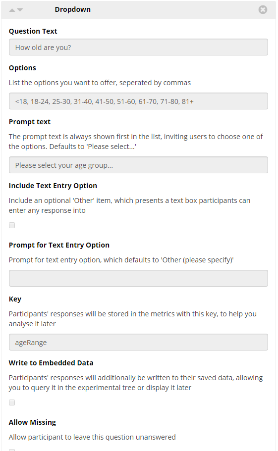 questionnaire widget dropdown