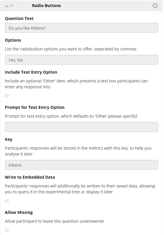 questionnaire widget radio buttons