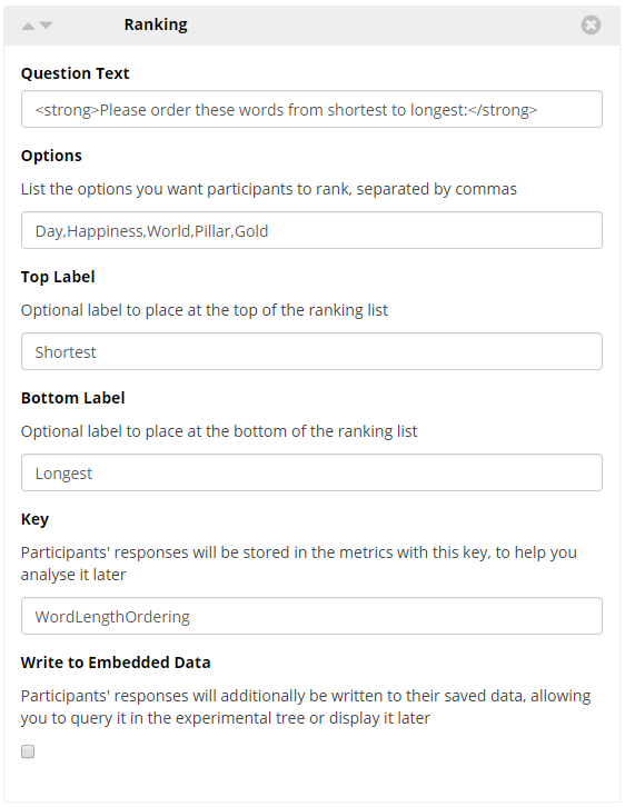 questionnaire widget ranking