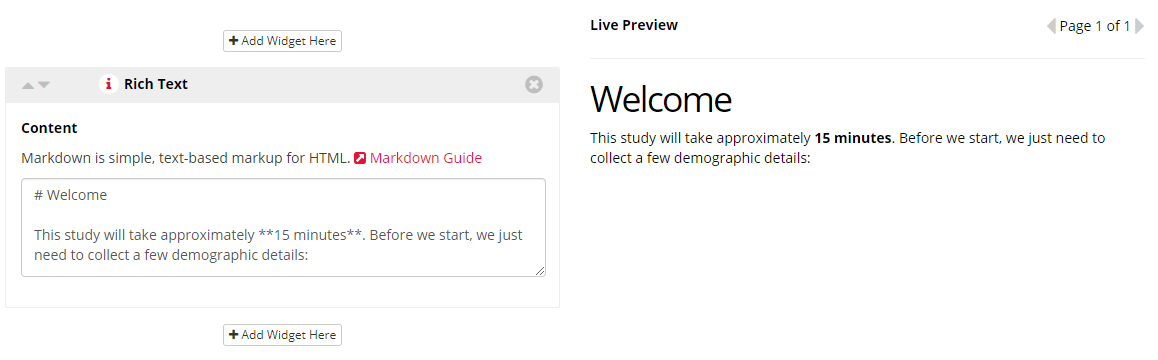 questionnaire widget rich text