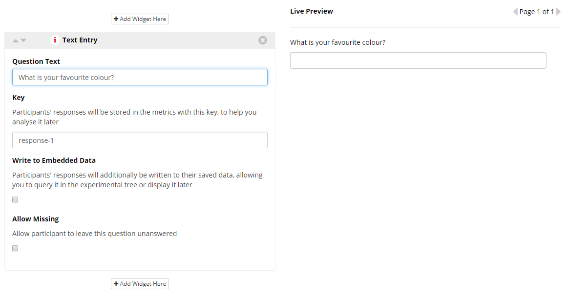 questionnaire widget text entry