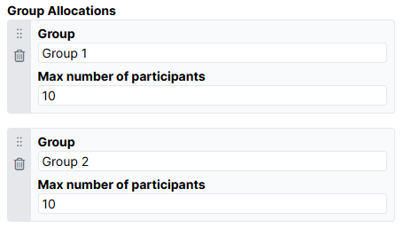 Screenshot of the Group Allocations section of the Allocator Node settings