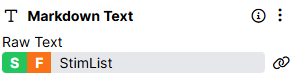 Screenshot of a Markdown Text component with a green S and an orange F and the word StimList
