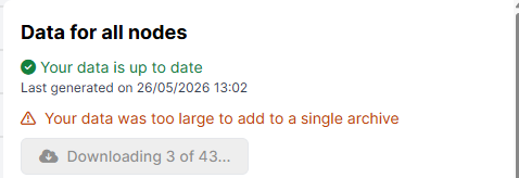Screenshot of a large download in progress. Download button is greyed out and shows 'Downloading X of Y'