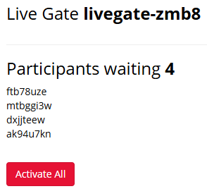 Screenshot of the activation screen accessed via the URL at the top of the Live Gate node