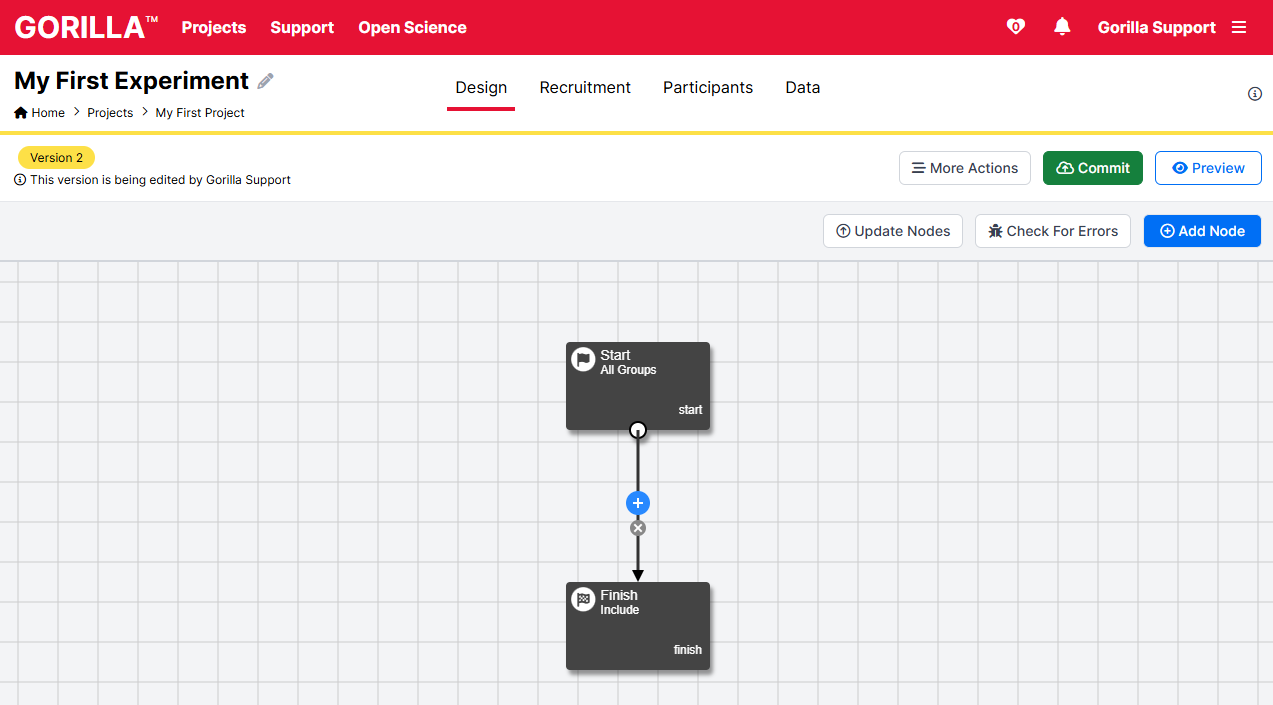 Screenshot of a new experiment open in Experiment Builder.