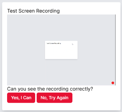 Screenshot of the Test Screen Recording window at the beginning of a task with Screen Recording