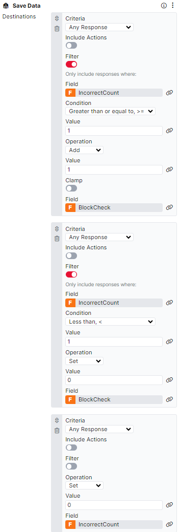A screenshot of the Save Data component settings.