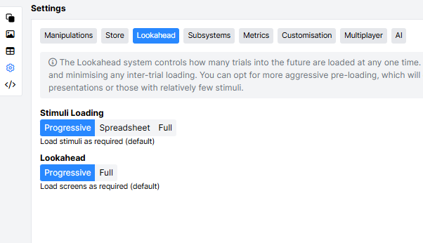 A screenshot of the lookahead tab within the settings menu.