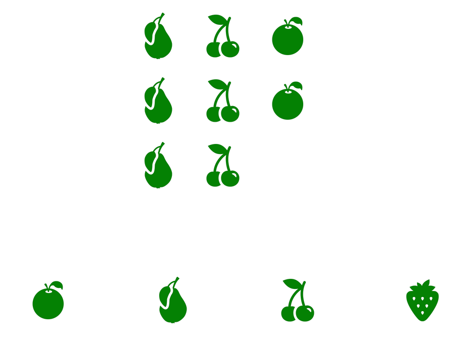 Screenshot of a trial in a relational reasoning task, with one large puzzle image and four small response option images