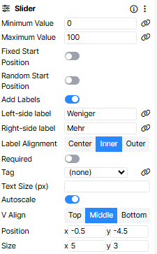 A screenshot of the Slider component, where the left and right side labels have been edited to be in German