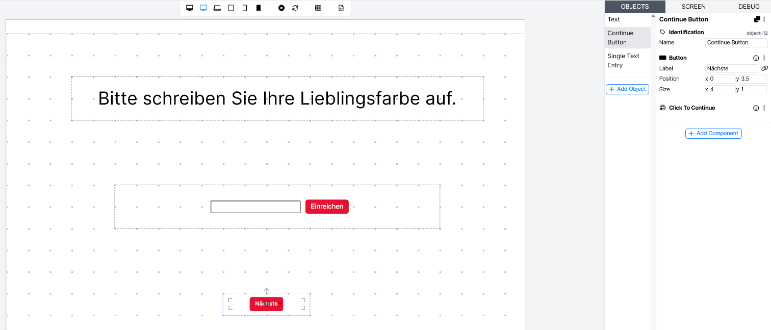 A screenshot of a Task Screen showing text in German