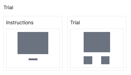 Screenshot of a display set up with two screens: Instructions and Trial